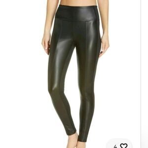 Zella Faux Leather Front Hybrid Leggings Black High Waist Pockets Women's Medium